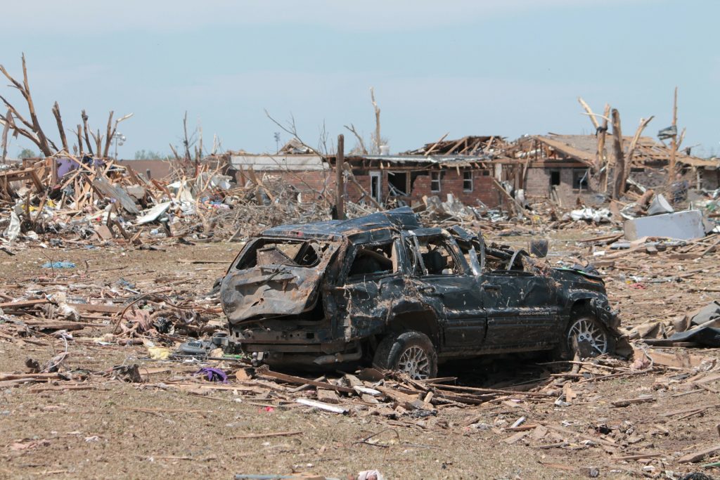 Tornado damage in Oklahoma, USA