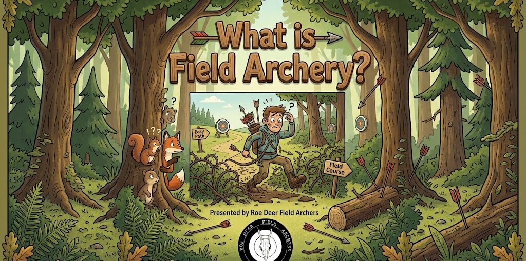 Cartoon archer looking perplexed in the woods.