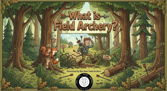 Cartoon archer looking perplexed in the woods.