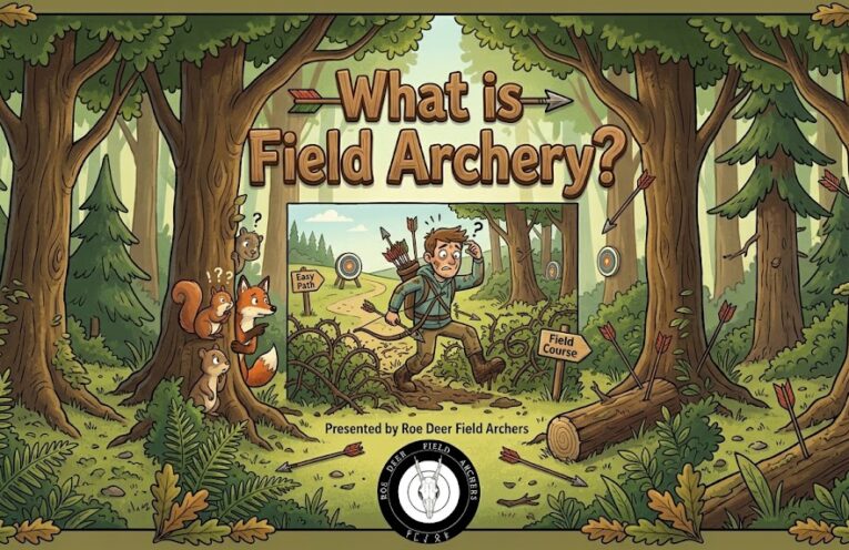 Cartoon archer looking perplexed in the woods.